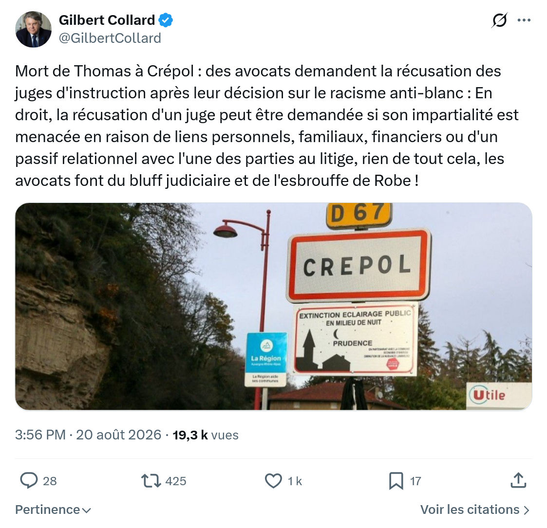 Gilbert Collard: Mort de Thomas à Crépol...