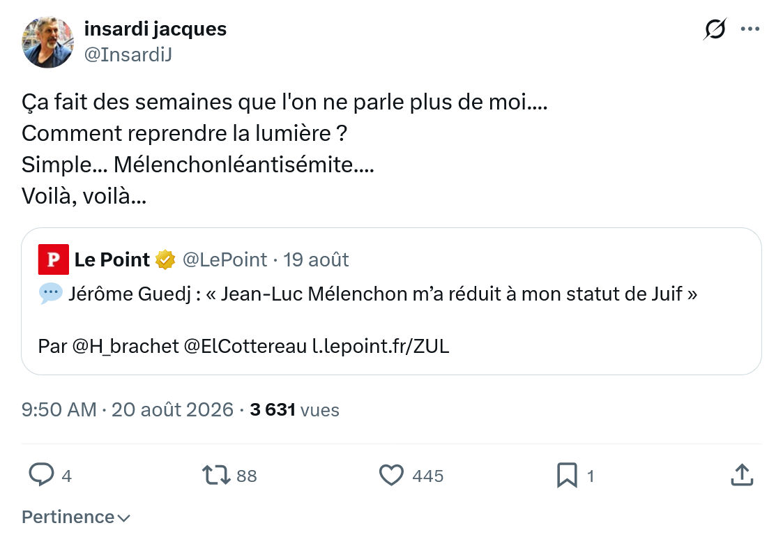 Insardi Jacques: Ça fait des semaines que l'on ne parle...