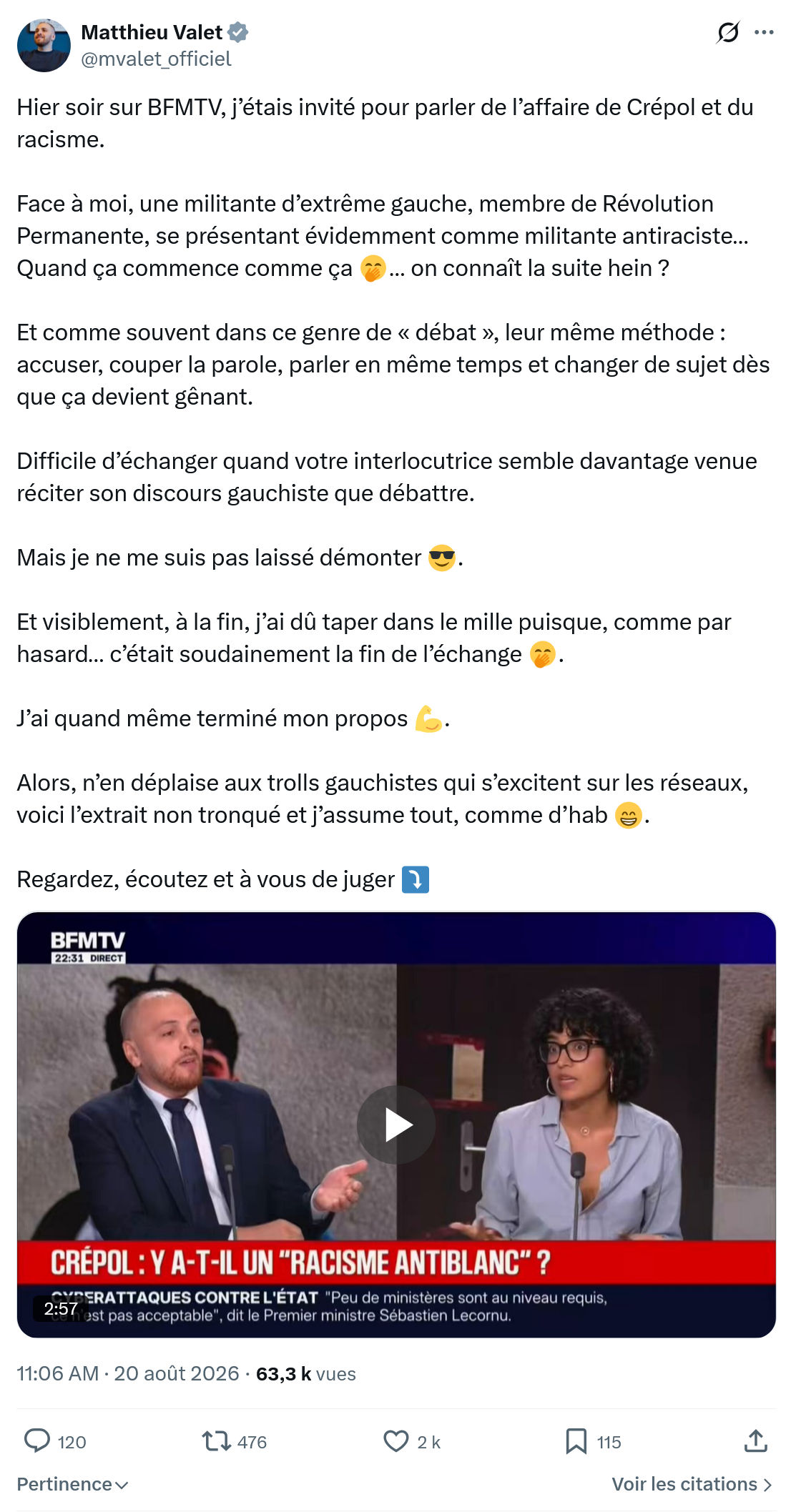 Matthieu Valet: Hier soir sur BFMTV...