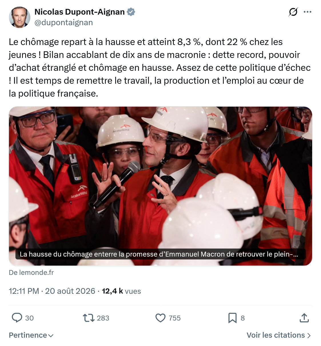 Nicolas Dupont-Aignan: Le chômage repart à la hausse...