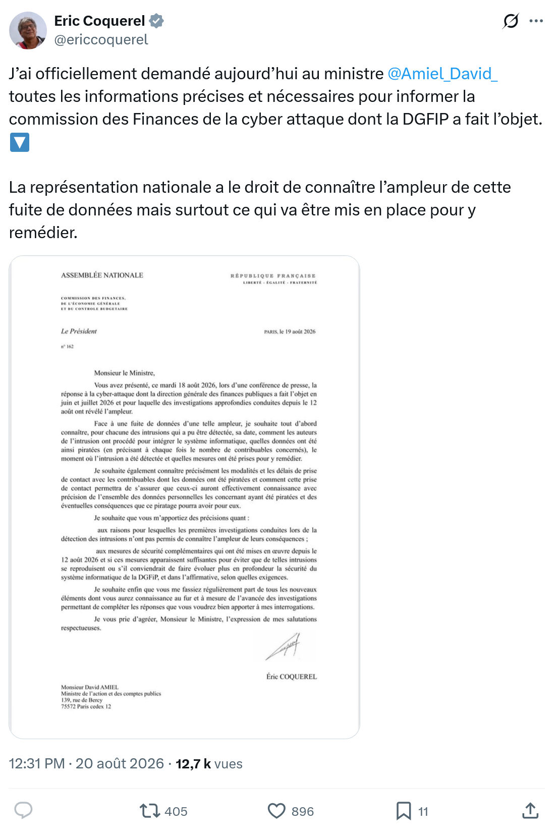 Eric Coquerel: J’ai officiellement demandé aujourd’hui...