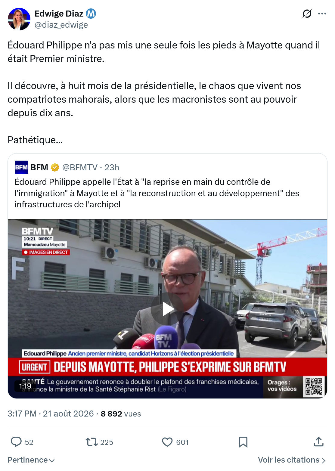 Edwige Diaz: Édouard Philippe n'a pas mis une seule...
