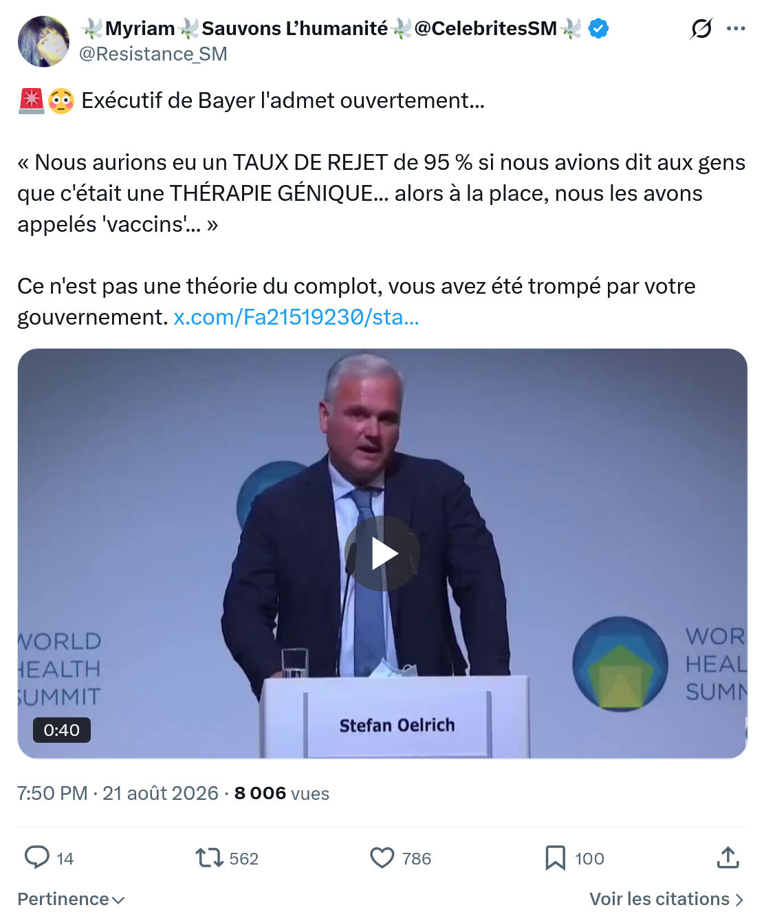 Myriam: Exécutif de Bayer l'admet ouvertement...