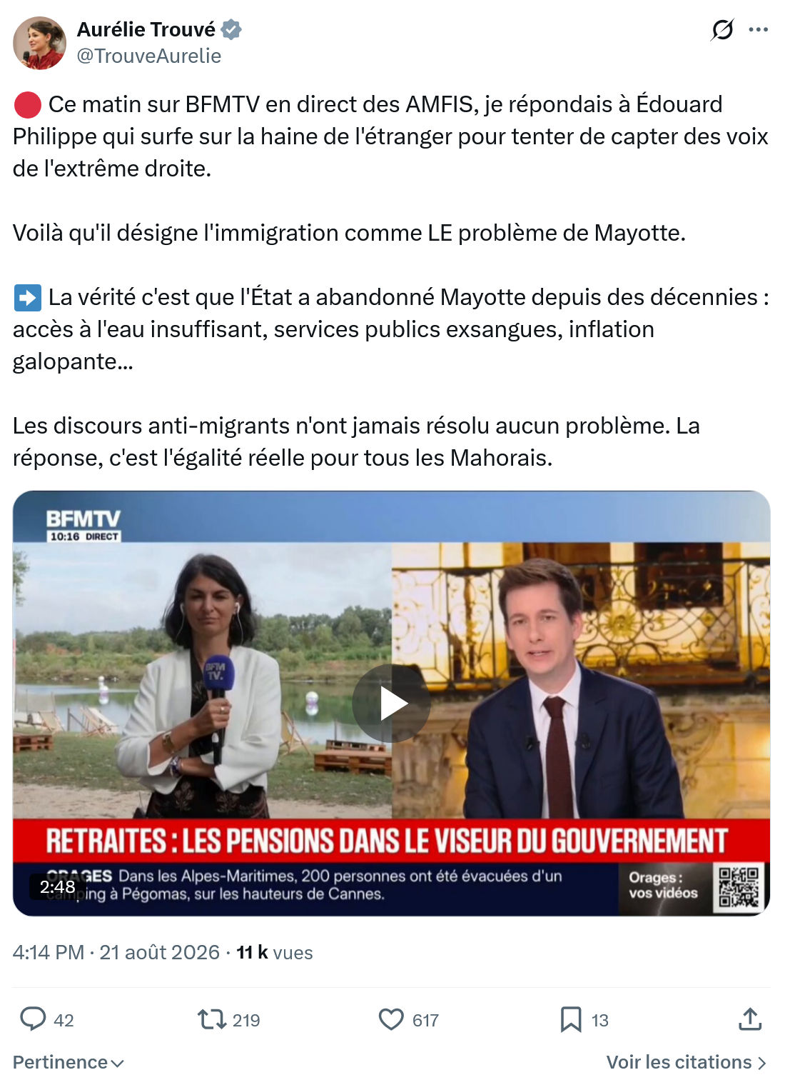 Aurélie Trouvé: Ce matin sur BFMTV en direct...
