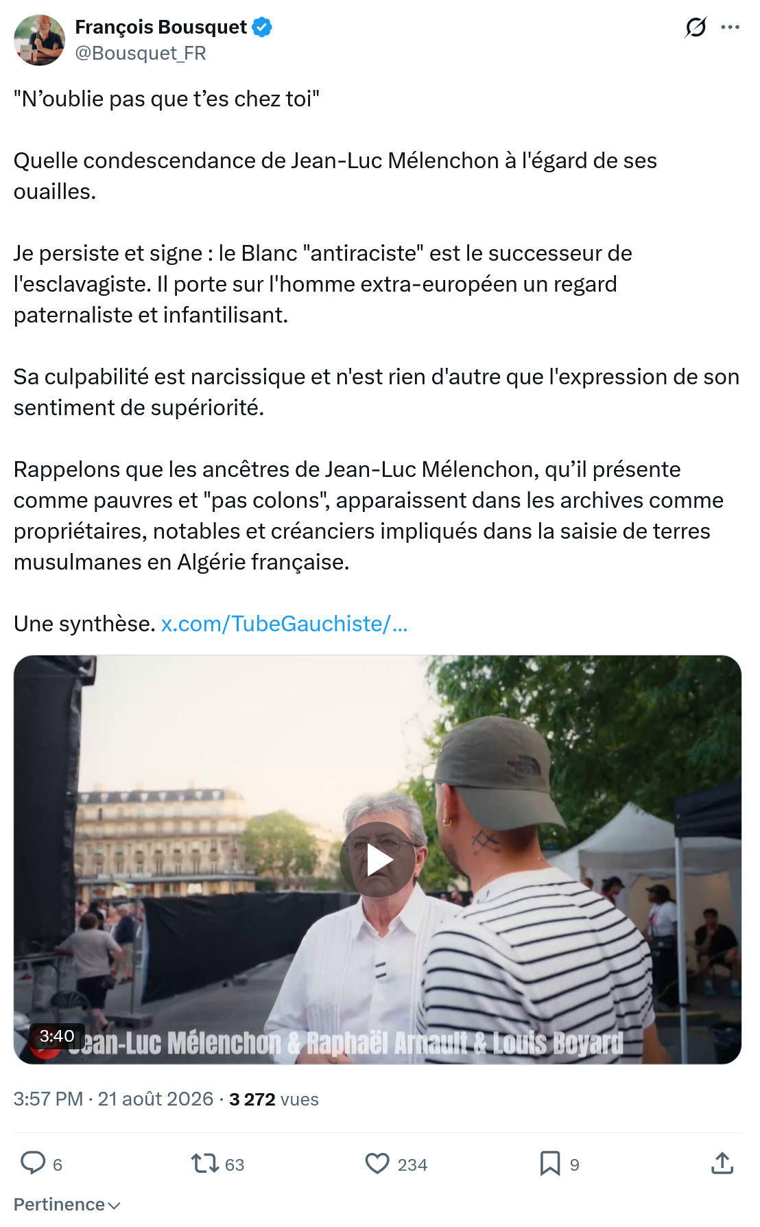 François Bousquet: "N’oublie pas que t’es chez toi"...