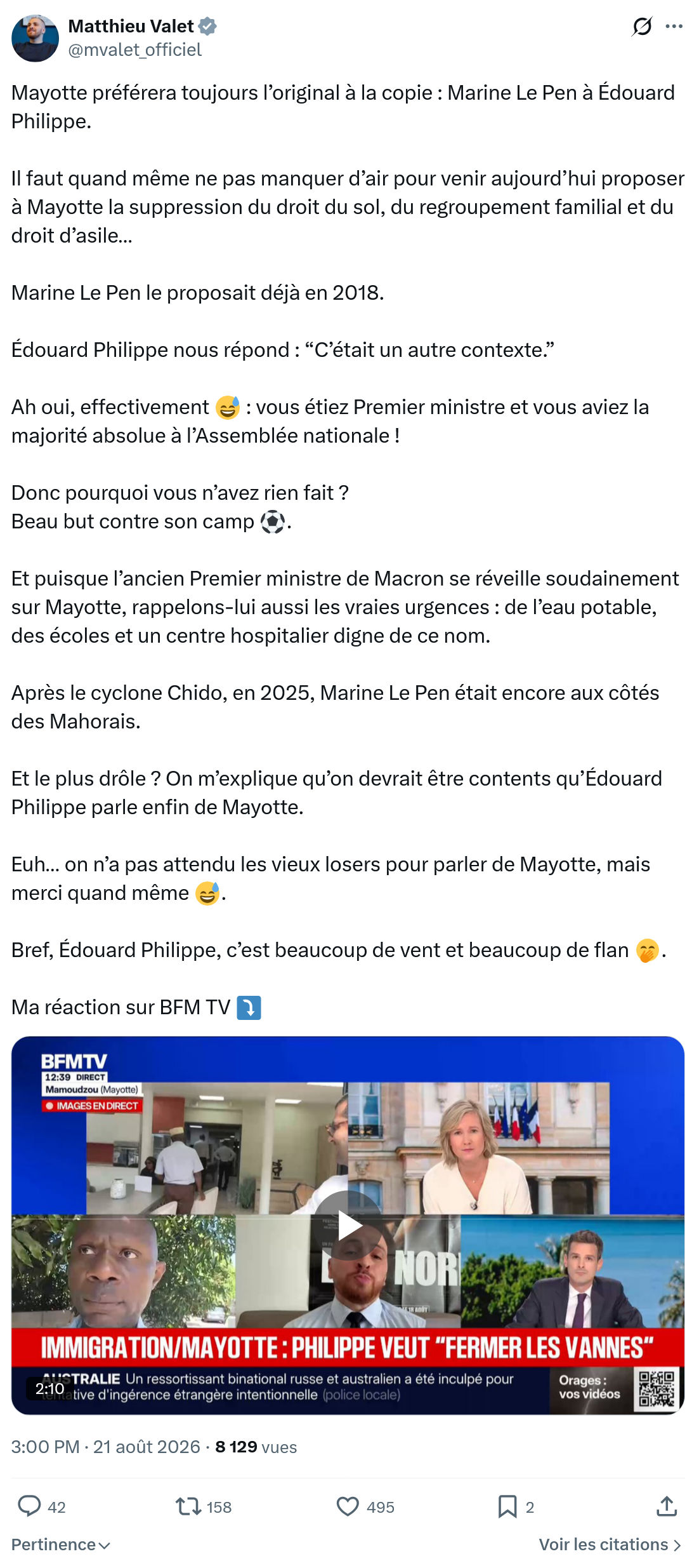 Matthieu Valet: Mayotte préférera toujours...