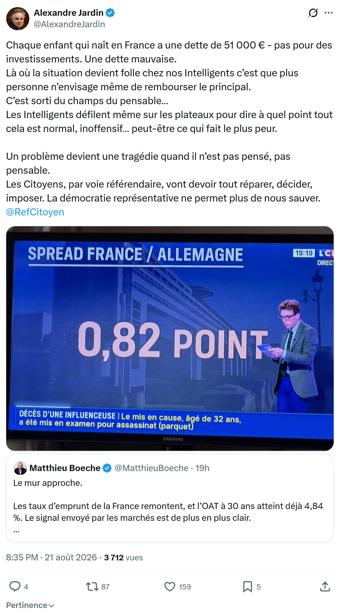 Alexandre Jardin: Chaque enfant qui naît en France...