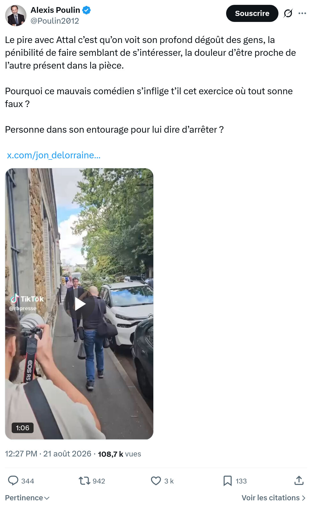 Alexis Poulin: Le pire avec Attal c’est qu’on voit son profond...