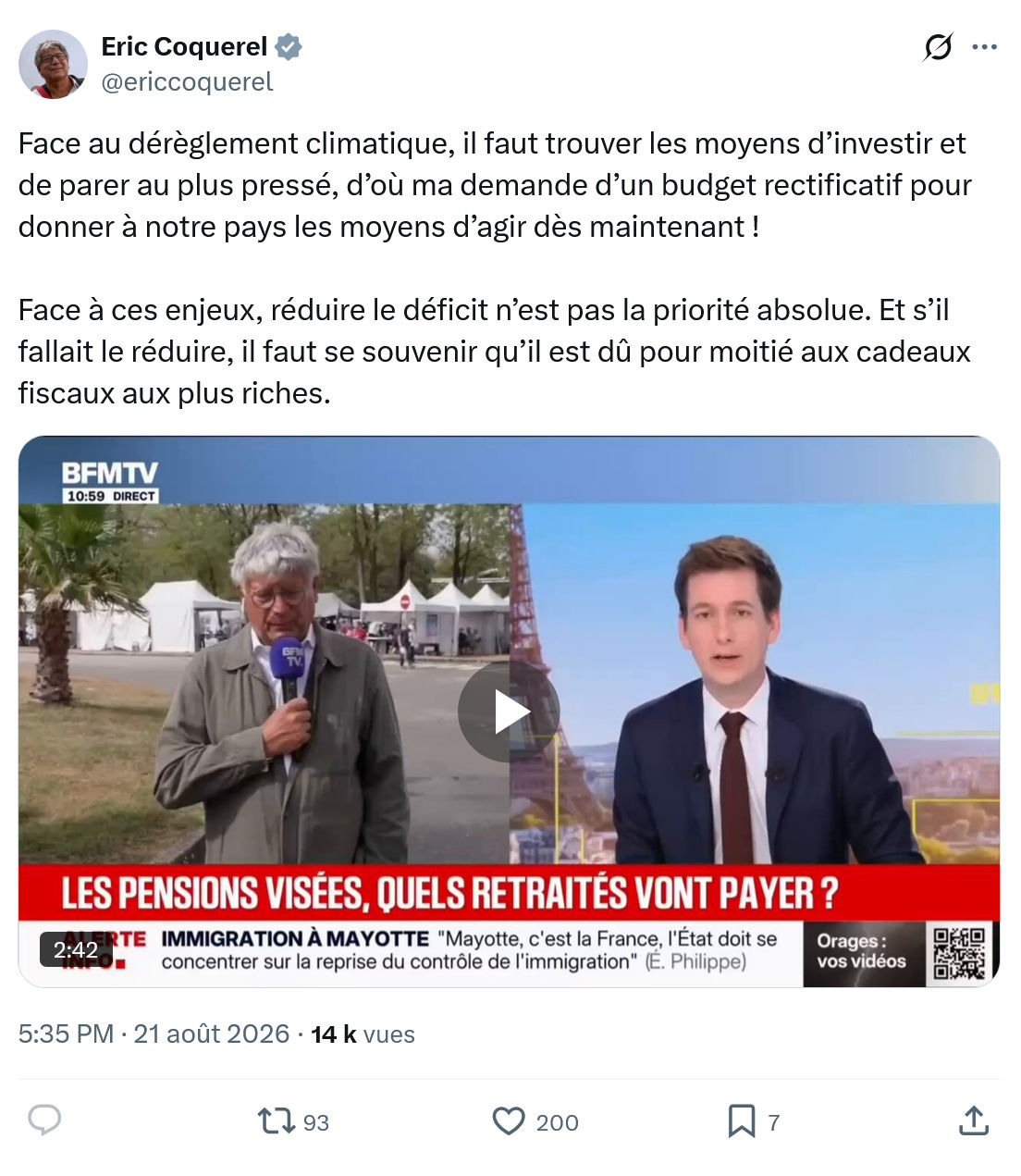 Eric Coquerel: Face au dérèglement climatique...