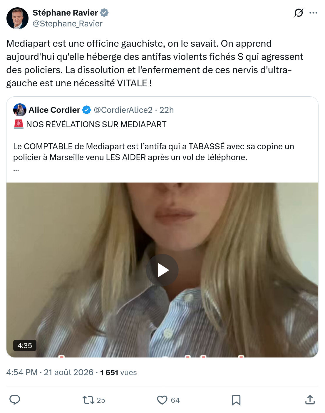Stéphane Ravier: Mediapart est une officine gauchiste...
