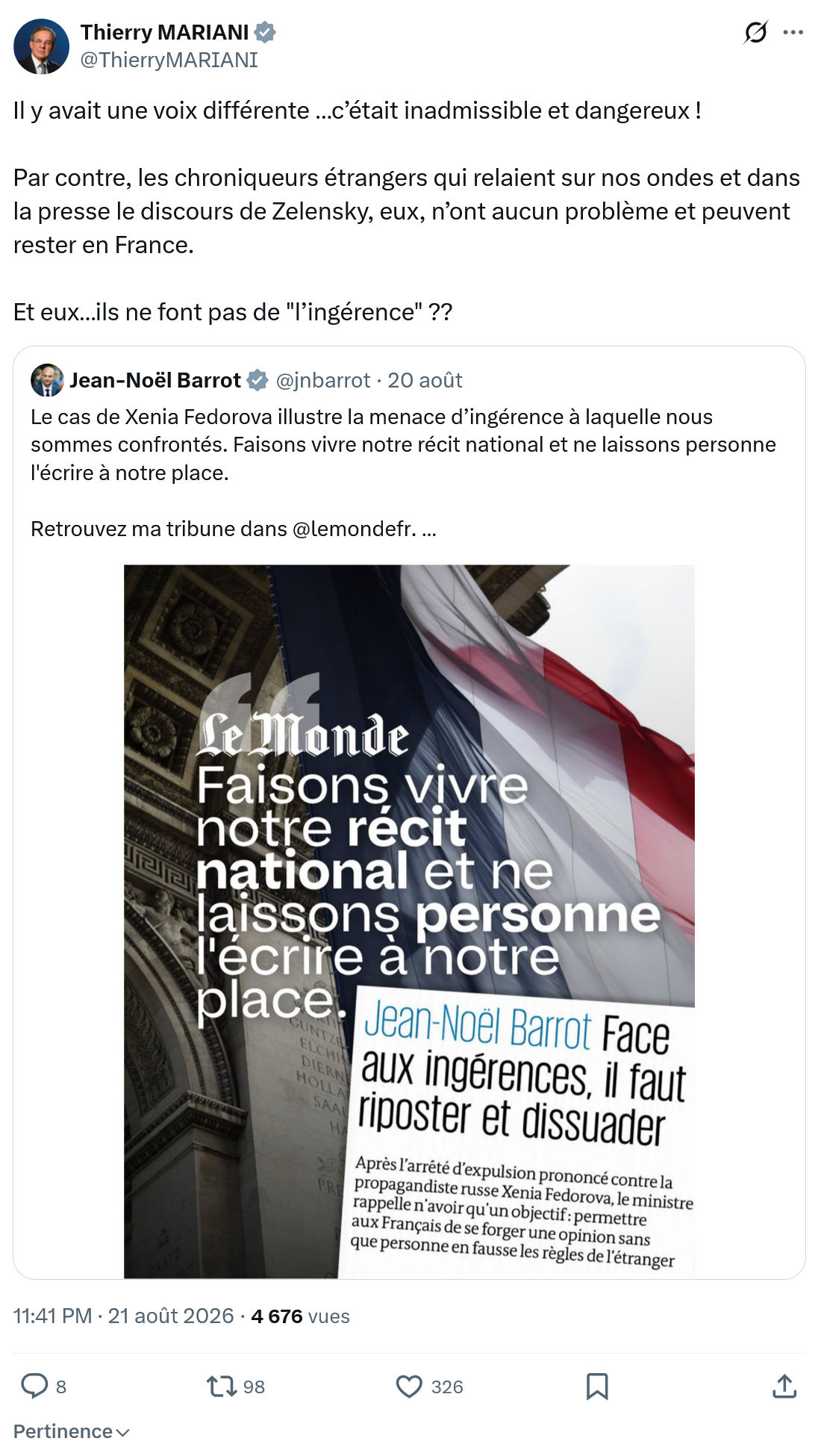 Thierry Mariani: Il y avait une voix différente...