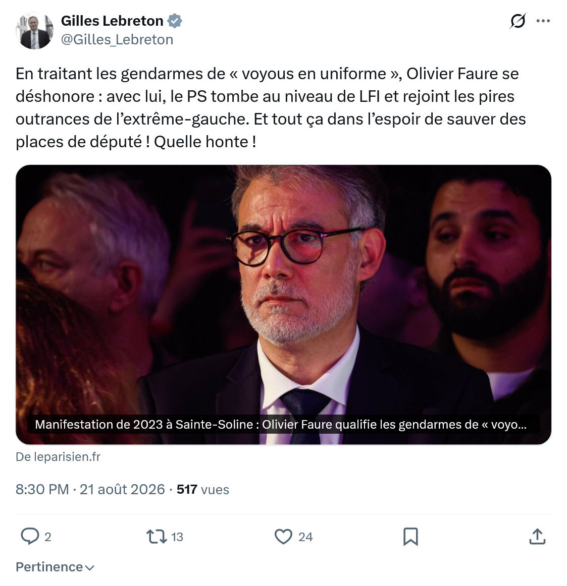 Gilles Lebreton: En traitant les gendarmes...