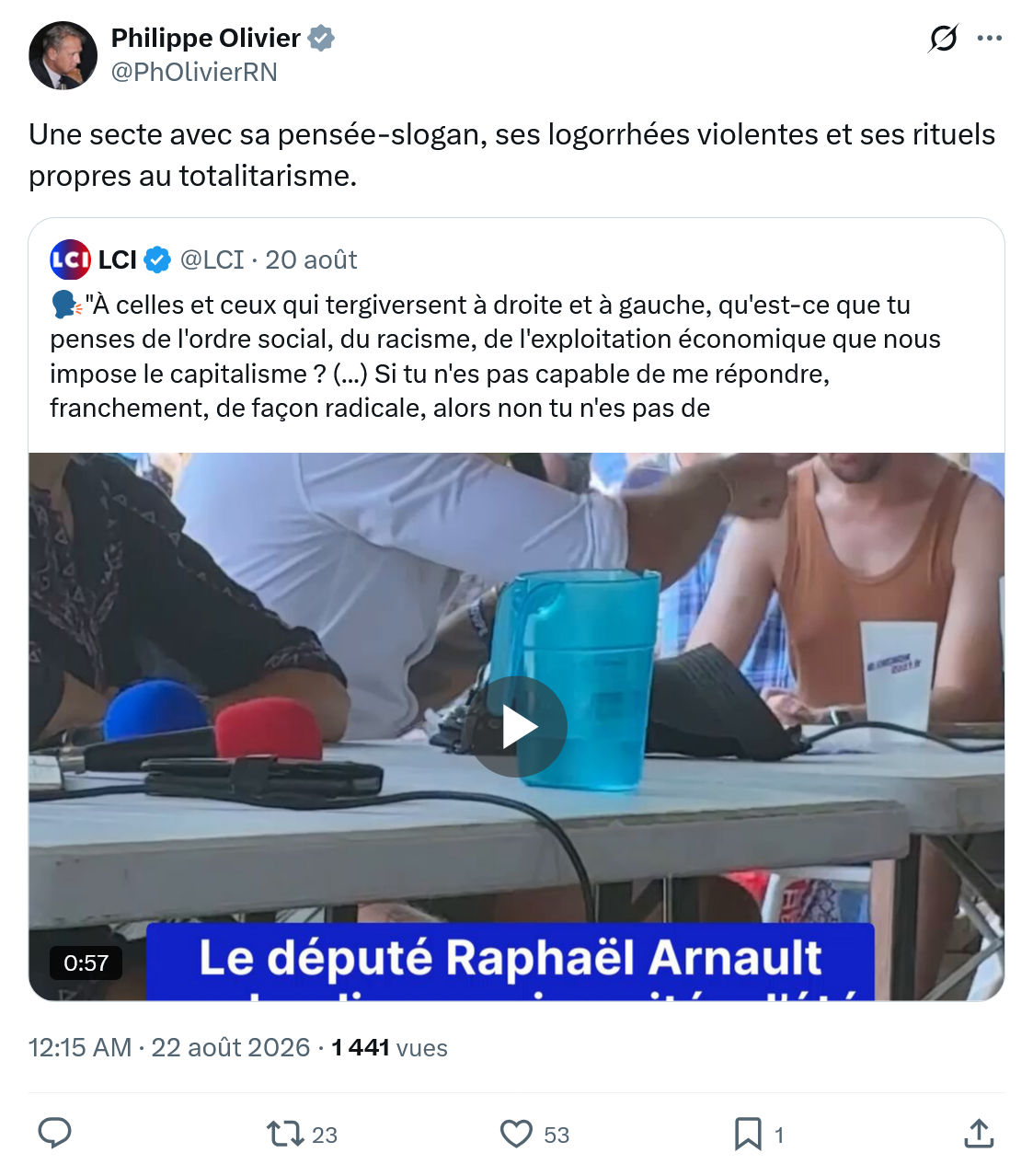 Philippe Olivier: Une secte avec sa pensée-slogan...