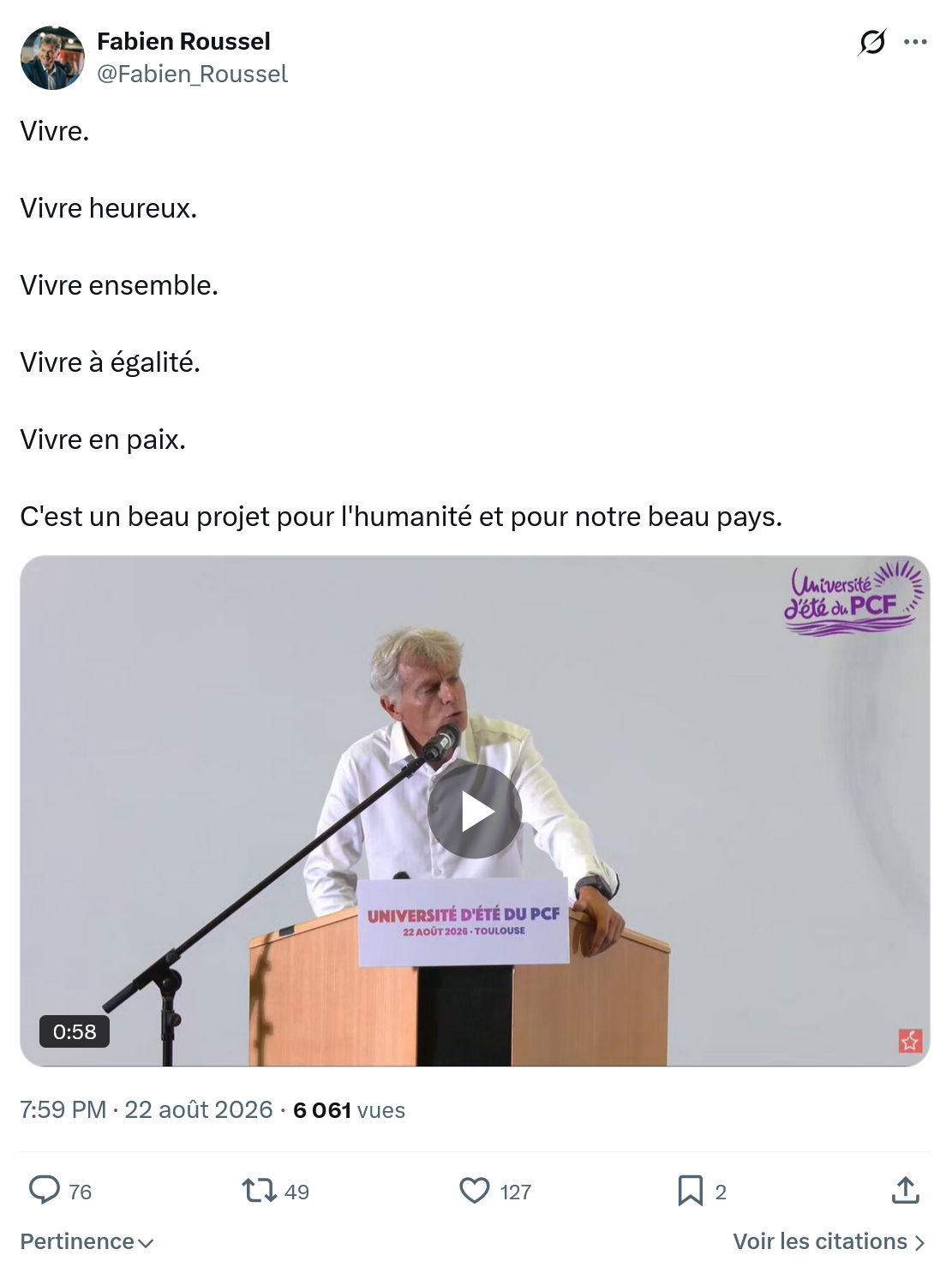 Fabien Roussel: Vivre ensemble...