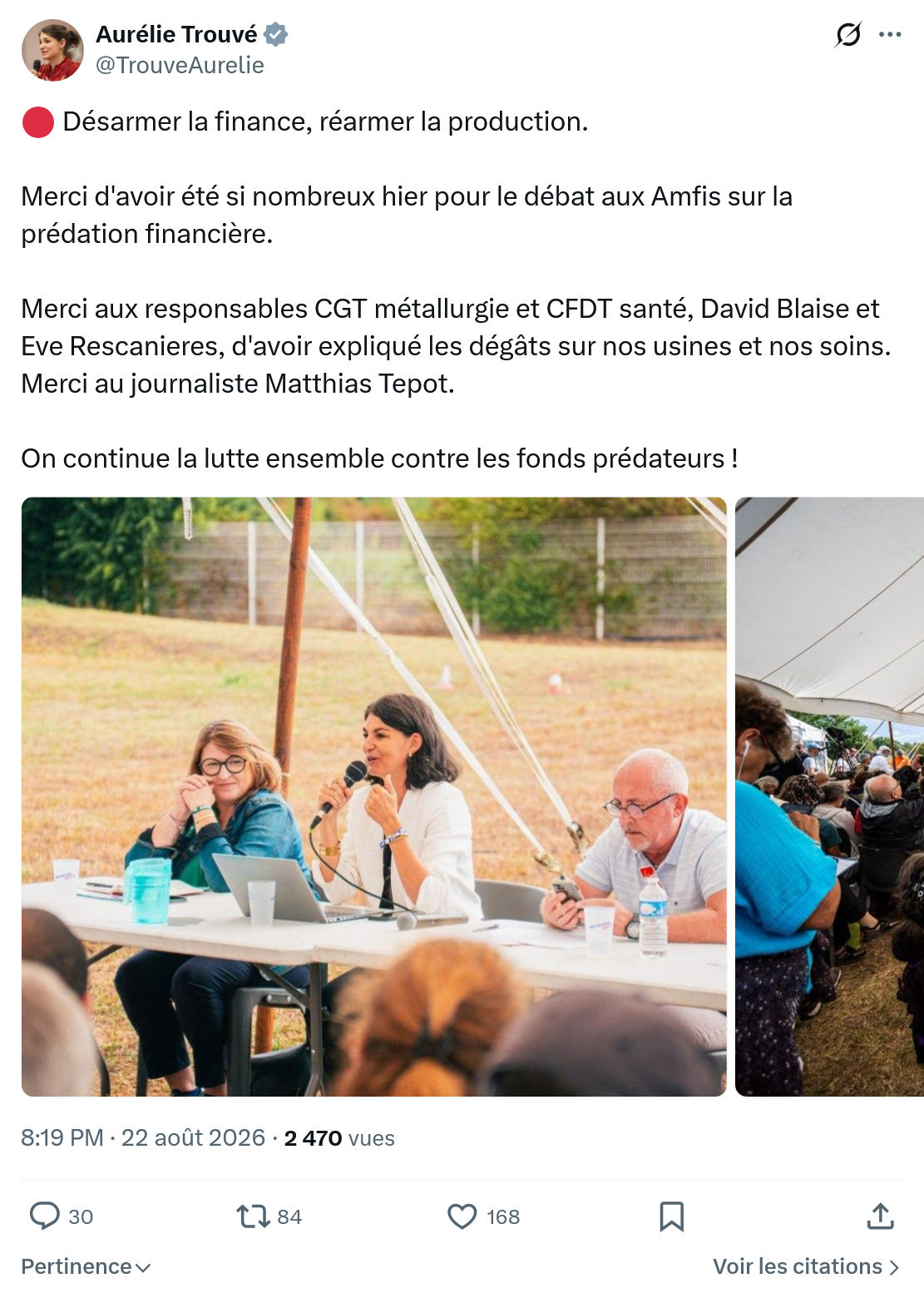 Aurélie Trouvé: Désarmer la finance, réarmer la production...