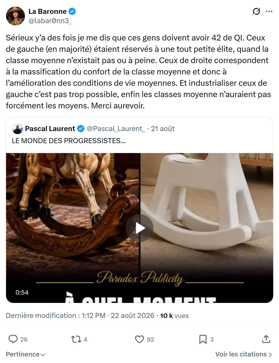La Baronne: Sérieux y’a des fois je me dis...