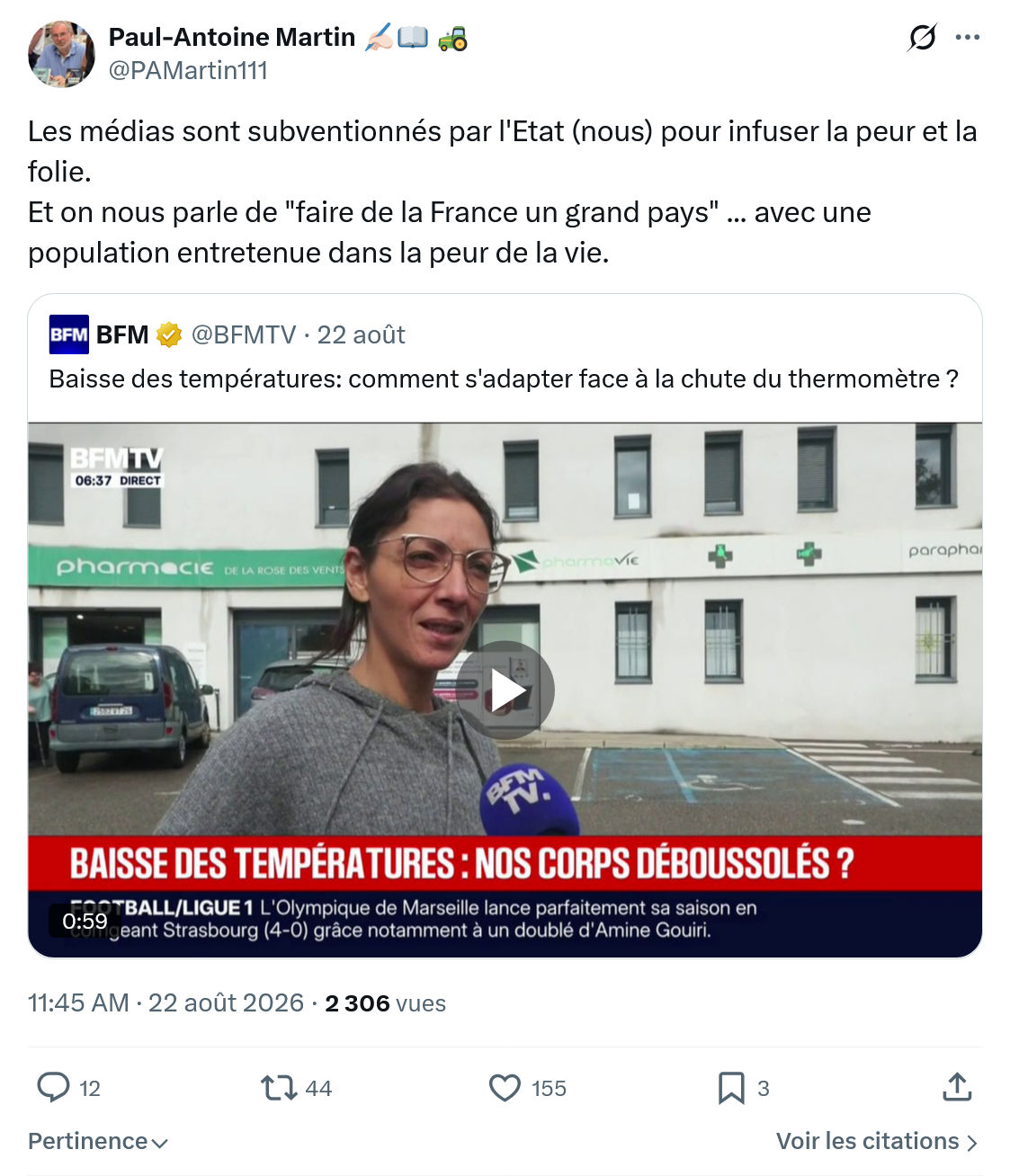 Paul-Antoine Martin: Les médias sont subventionnés...