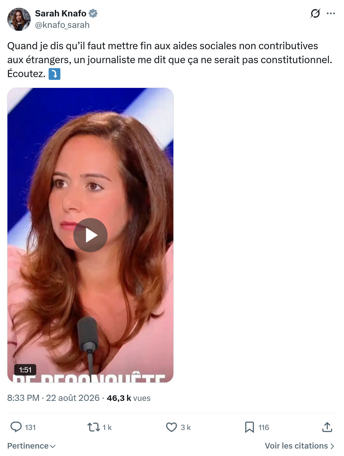 Sarah Knafo: Quand je dis qu’il faut mettre...
