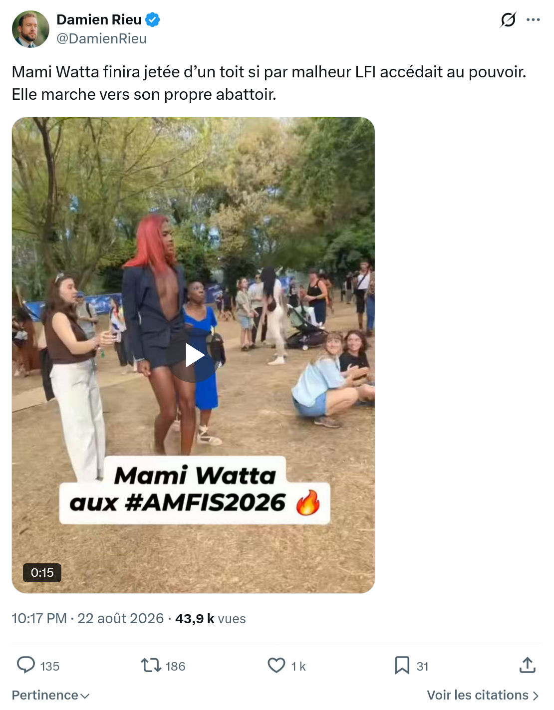 Damien Rieu: Mami Watta finira jetée...