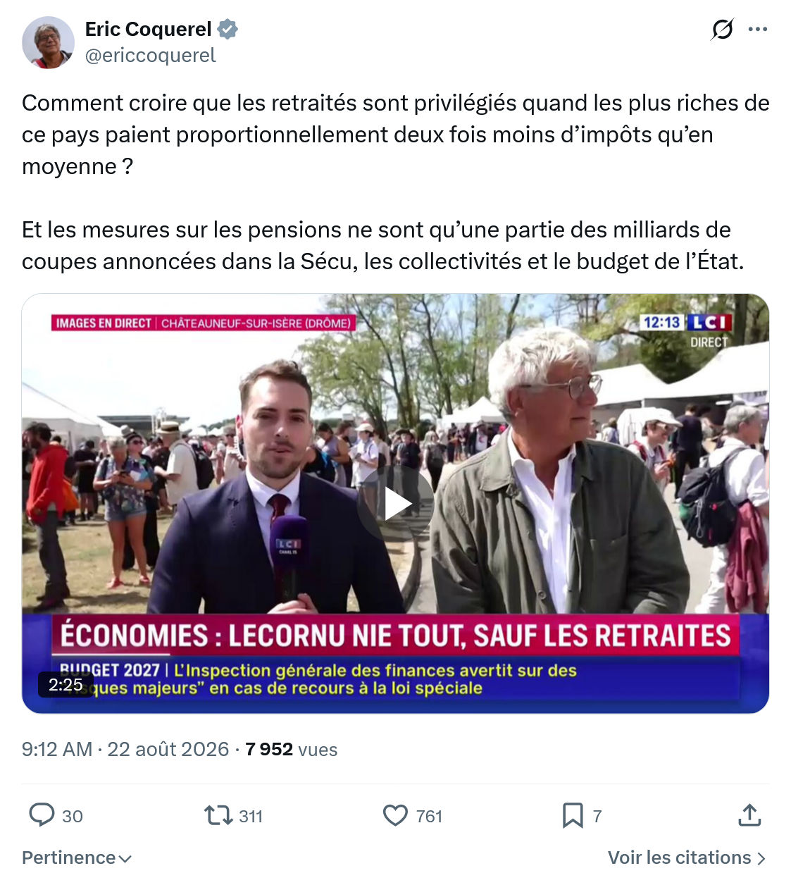 Eric Coquerel: Comment croire que les retraités...