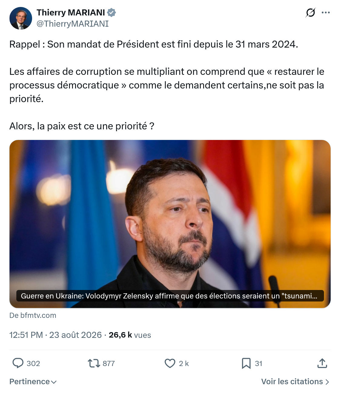 Thierry Mariani: Rappel : Son mandat de Président...