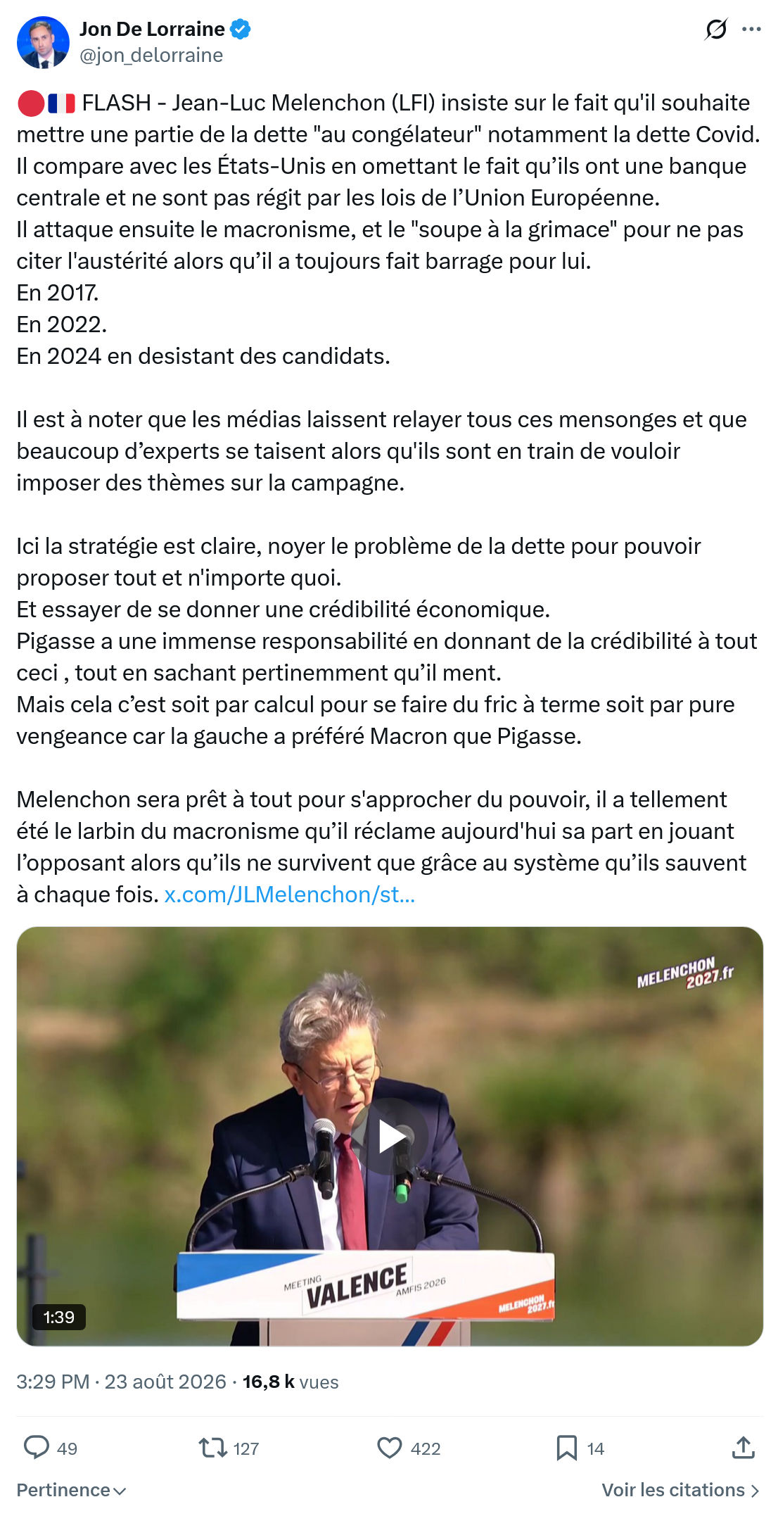 Jon De Lorraine: FLASH - Jean-Luc Melenchon...