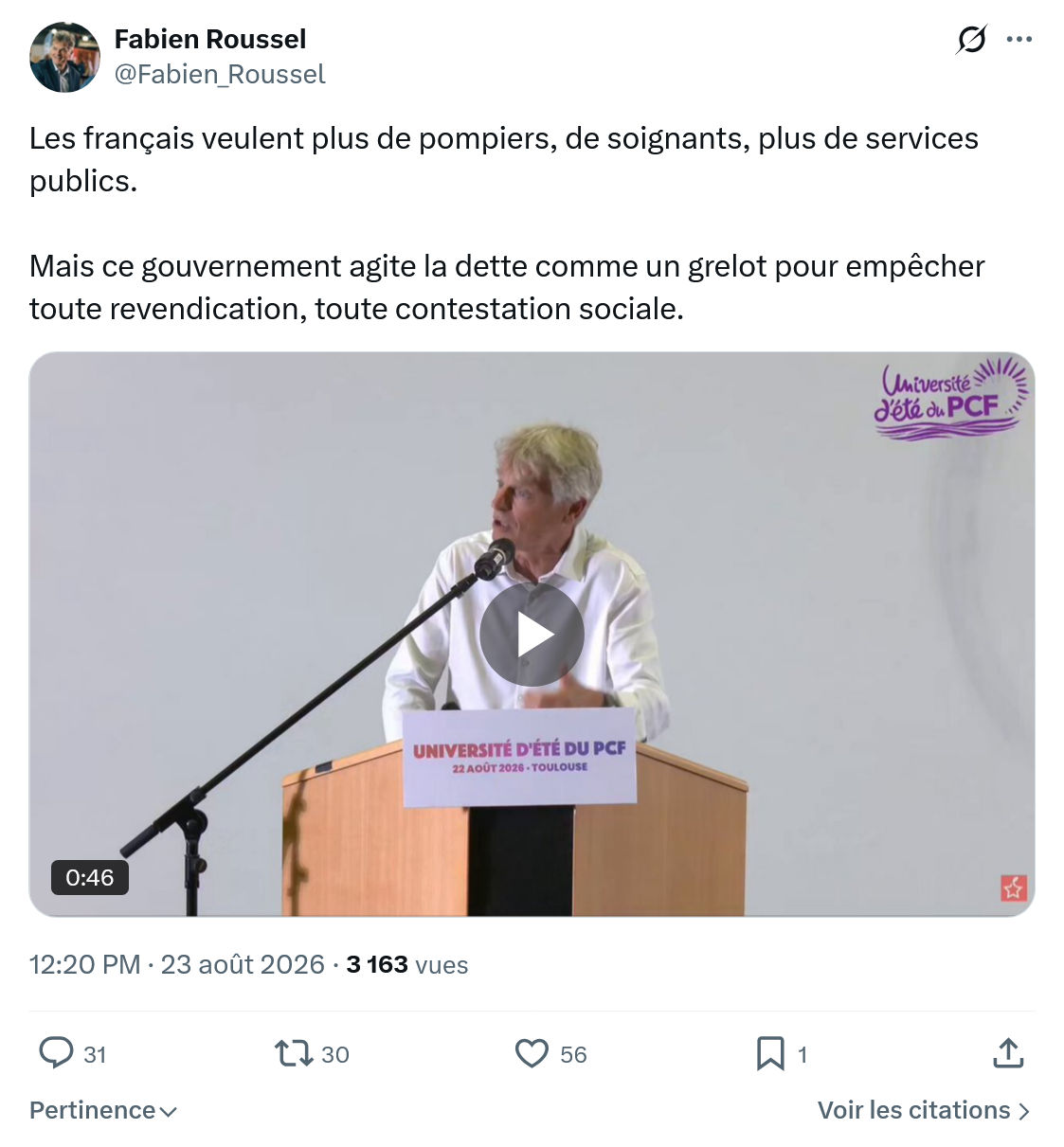 Fabien Roussel: Les français veulent plus de pompiers...