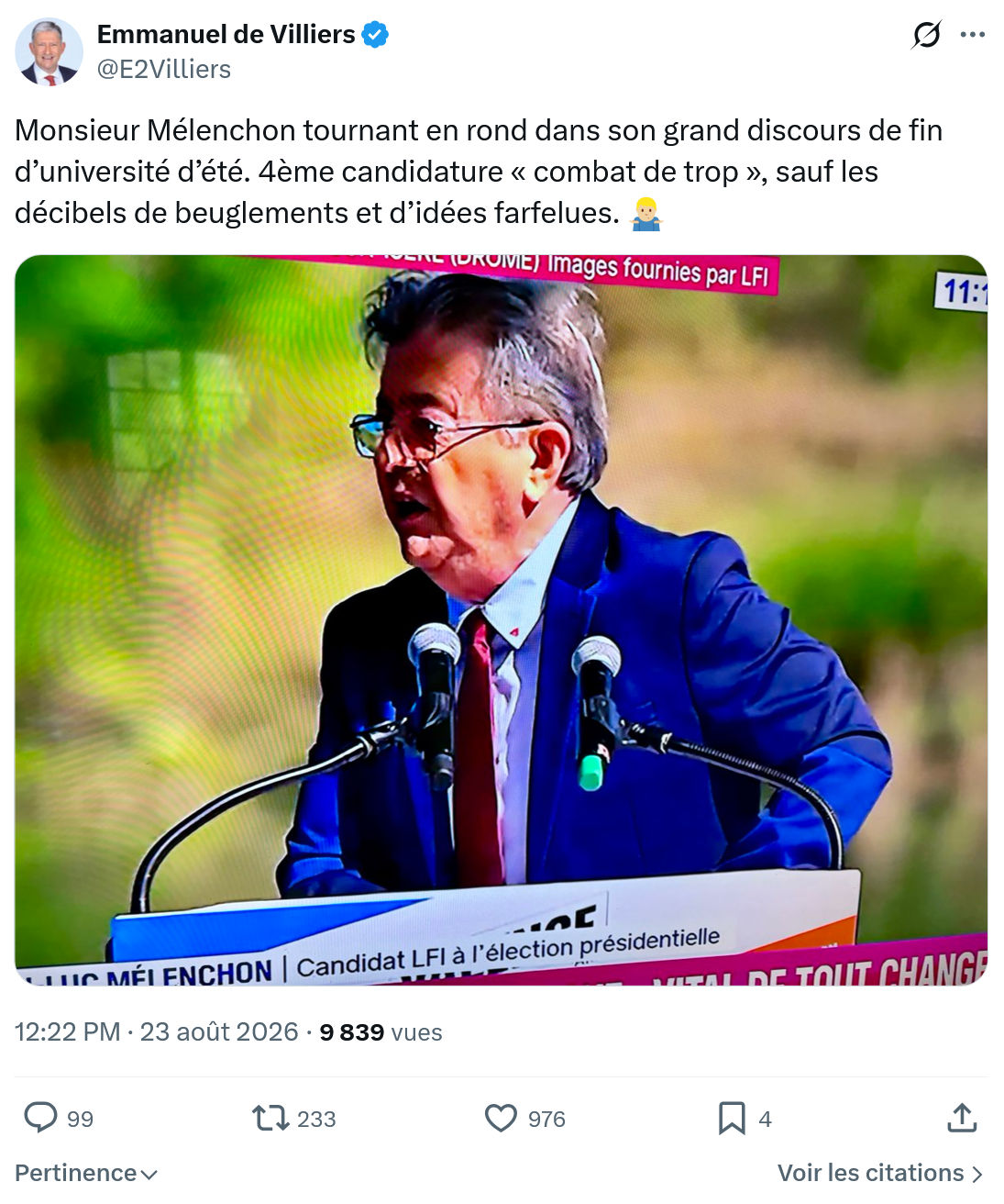Emmanuel de Villiers: Monsieur Mélenchon tournant...