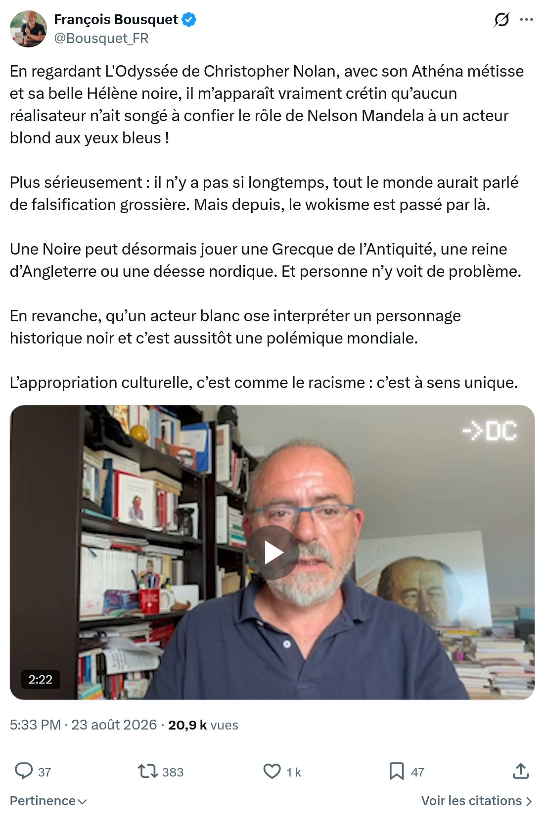 François Bousquet: En regardant L'Odyssée de Christopher Nolan...