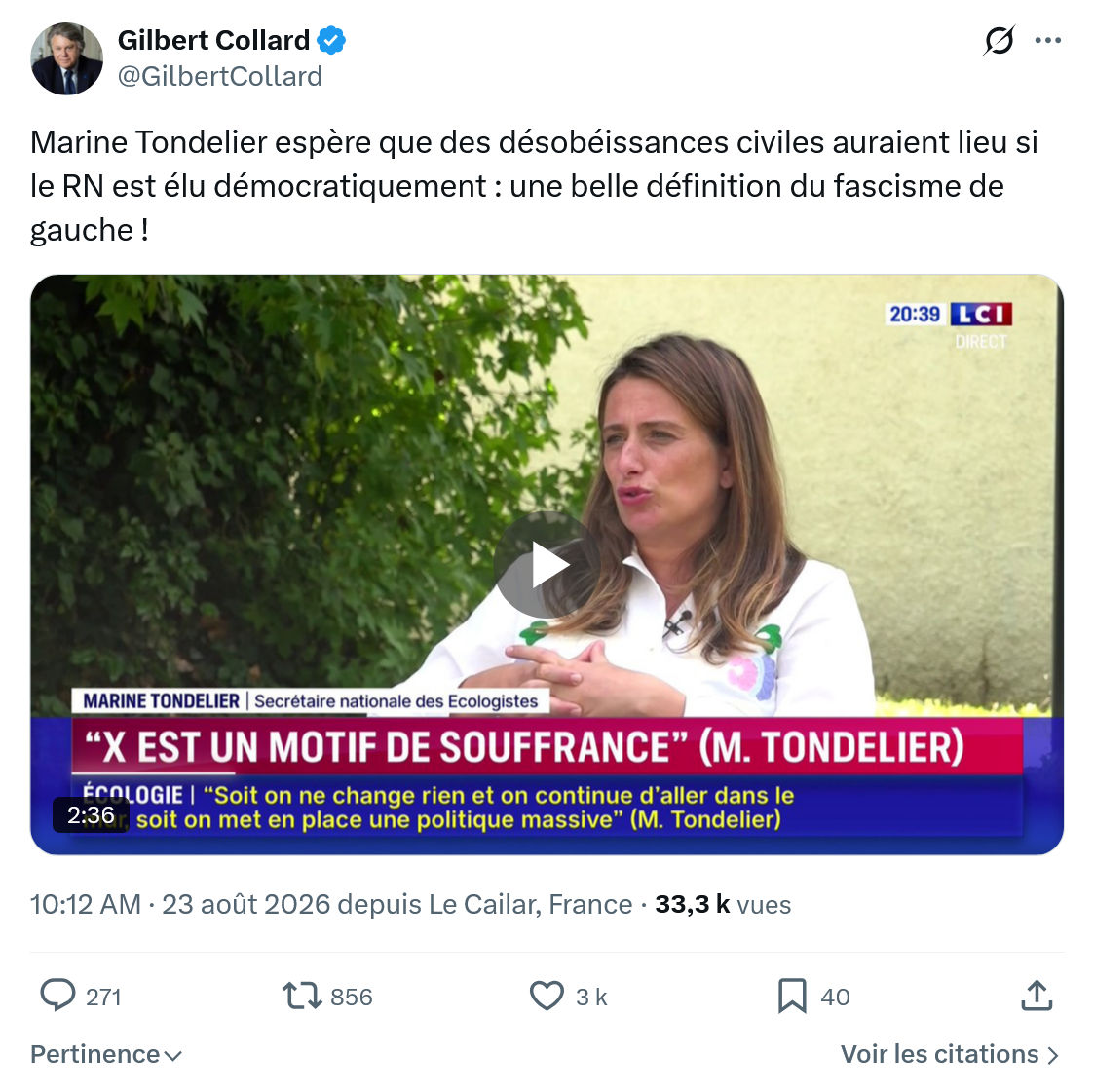 Gilbert Collard: Marine Tondelier espère...