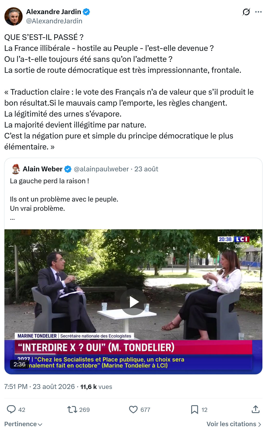Alexandre Jardin: La France illibérale - hostile au Peuple...