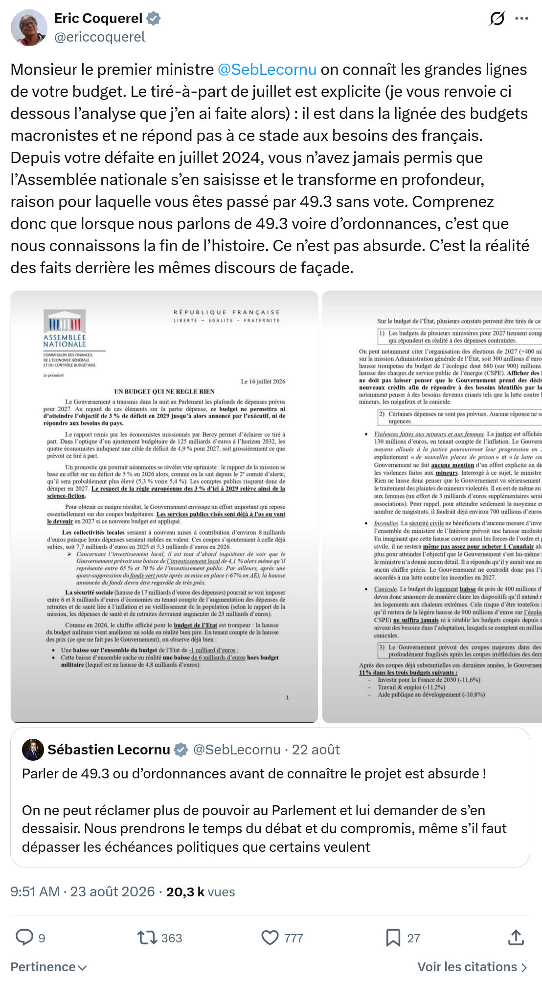 Eric Coquerel: Monsieur le premier ministre...