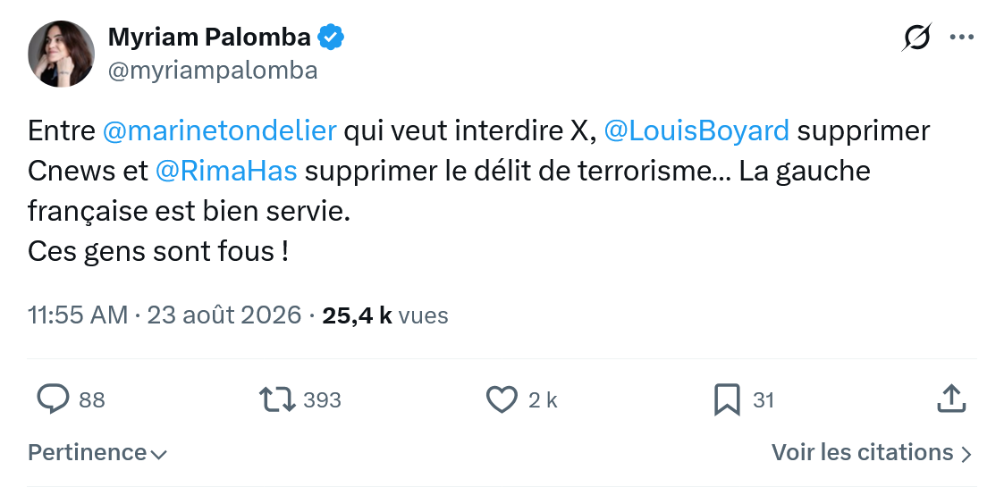 Myriam Palomba: Entre @marinetondelier qui veut interdire X...