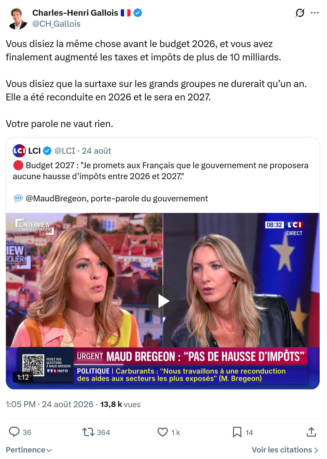 Charles-Henri Gallois: Vous disiez la même chose avant...