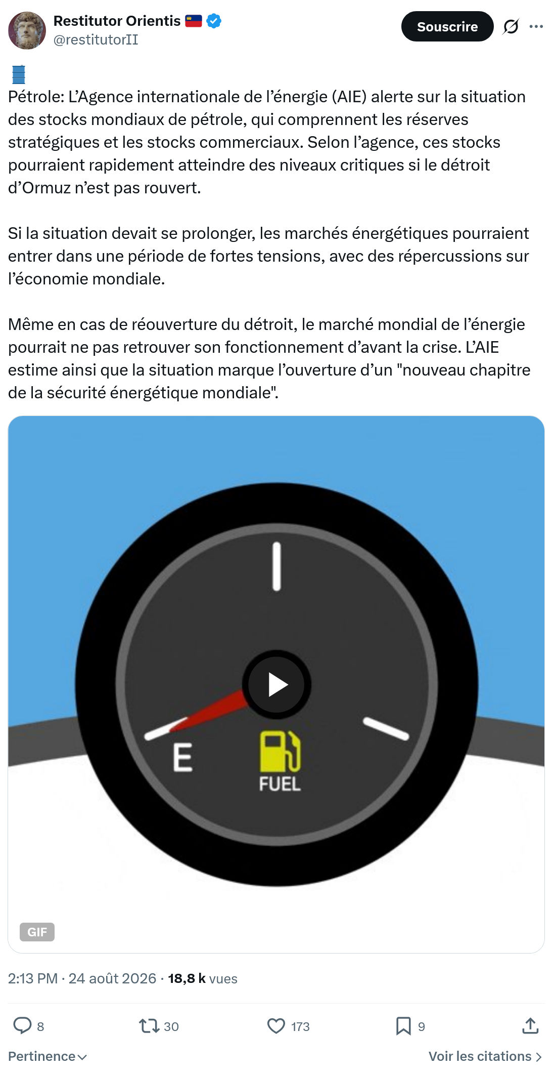 Restitutor Orientis: Pétrole: L’Agence internationale...