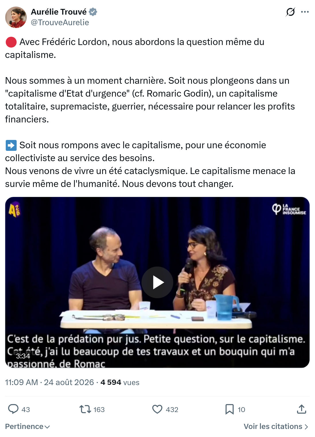 Aurélie Trouvé: Avec Frédéric Lordon, nous abordons...