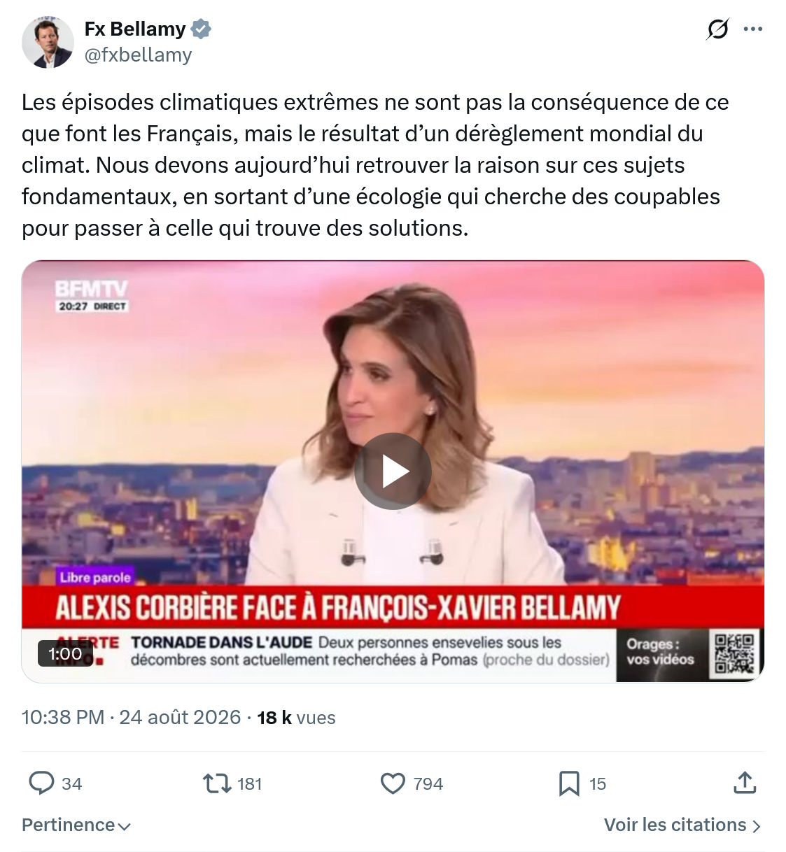 Fx Bellamy: Les épisodes climatiques extrêmes...