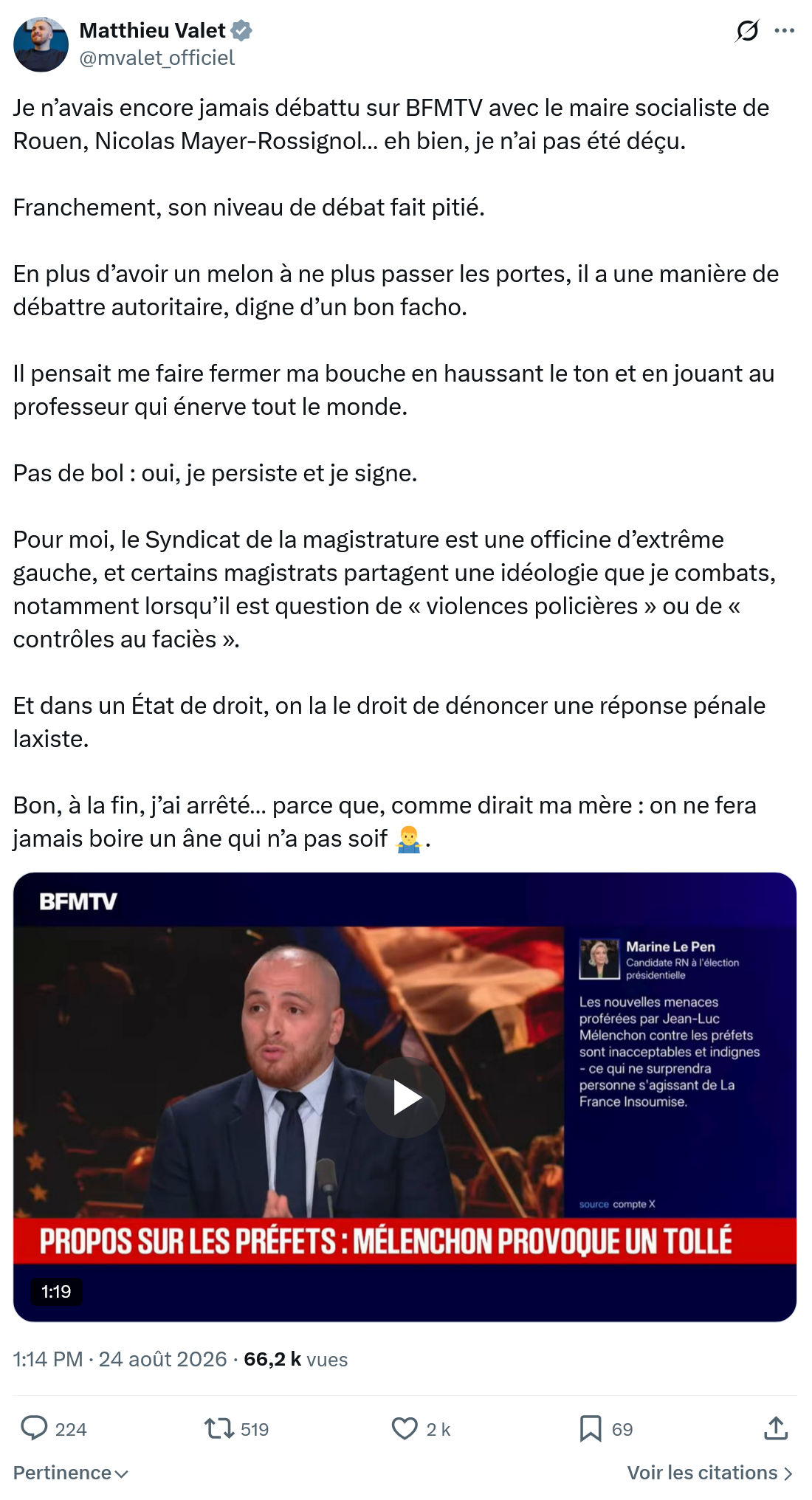 Matthieu Valet: Je n’avais encore jamais débattu...