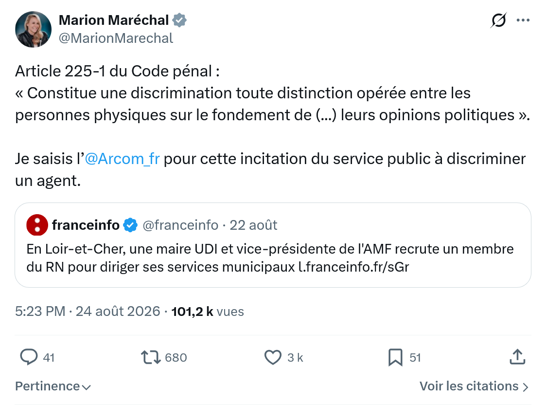 Marion Maréchal- Le Pen: Article 225-1 du Code pénal...