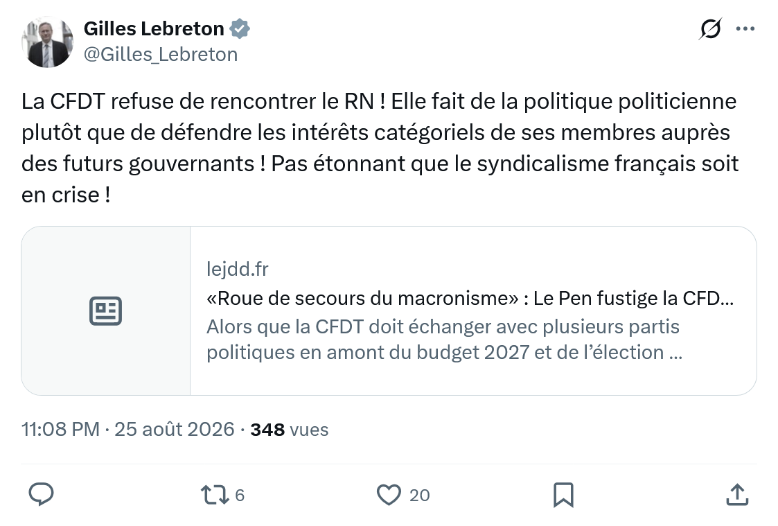 Gilles Lebreton: La CFDT refuse de rencontrer le RN...