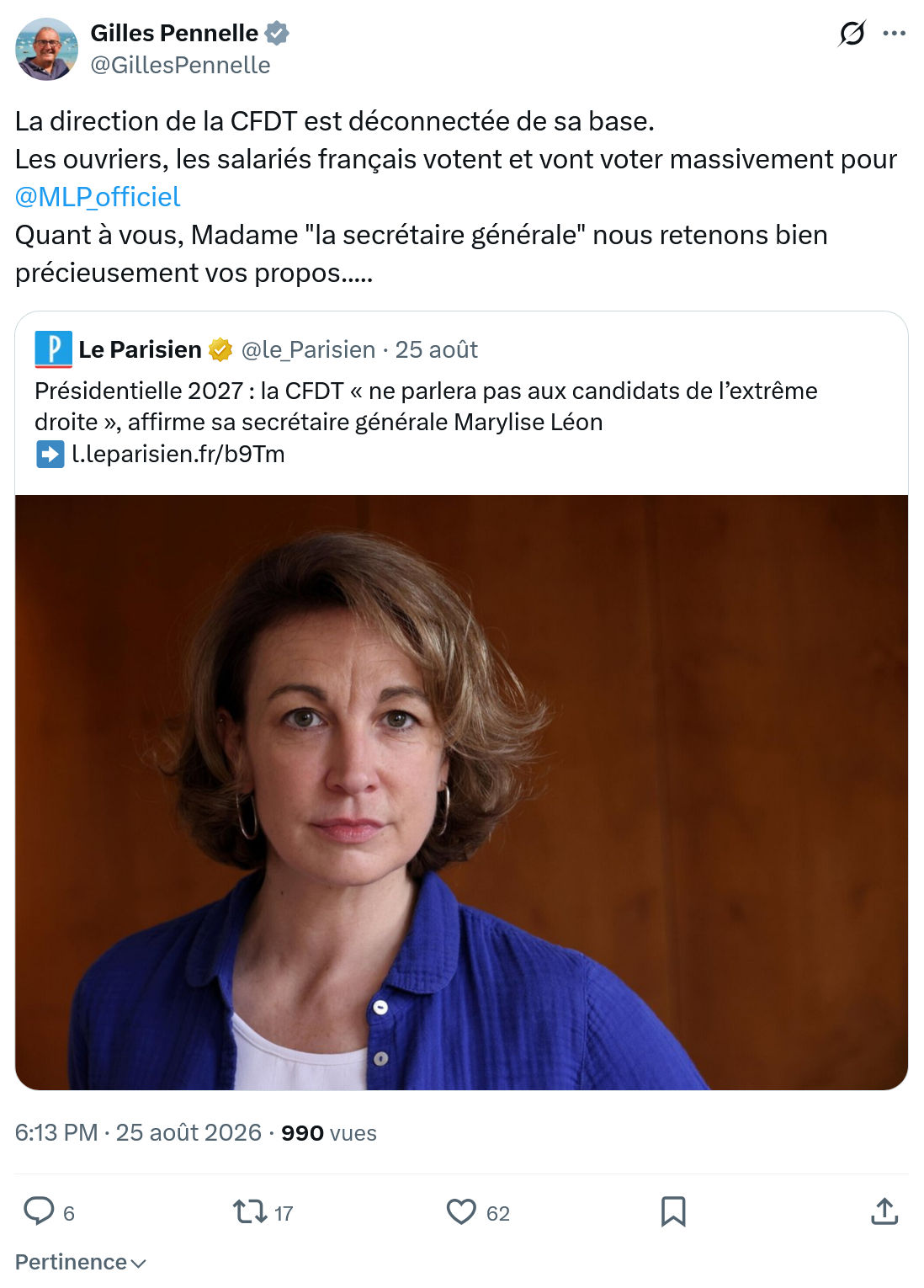Gilles Pennelle: La direction de la CFDT...