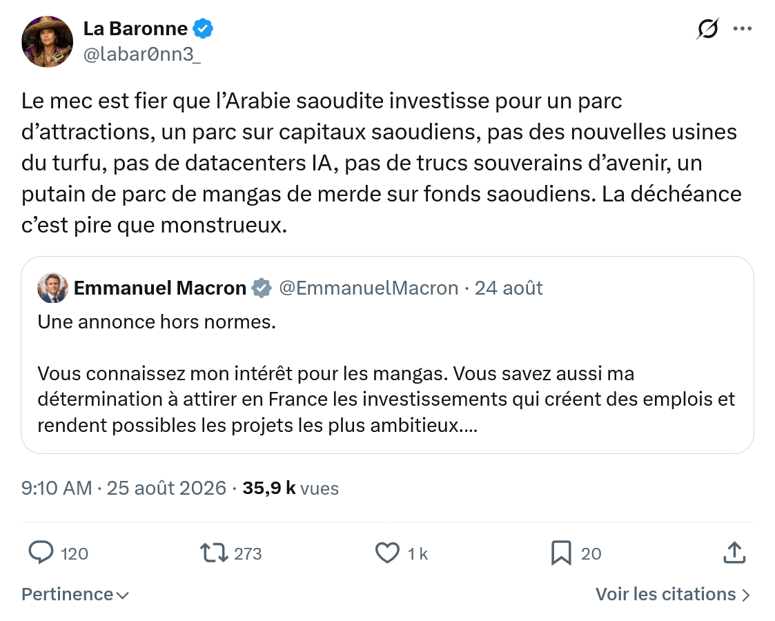 La Baronne: Le mec est fier que l’Arabie...