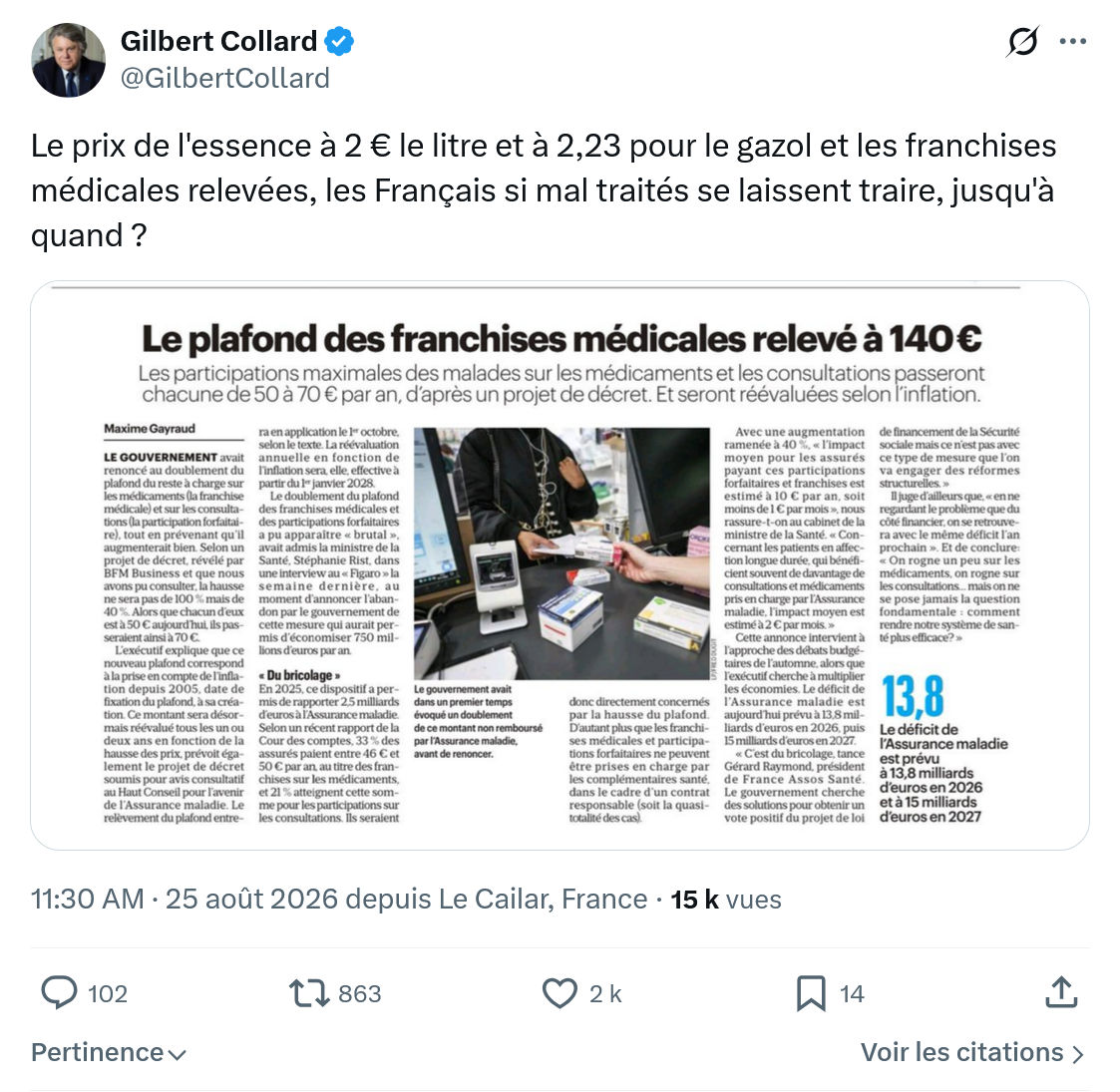 Gilbert Collard: Le prix de l'essence à 2 € le litre...