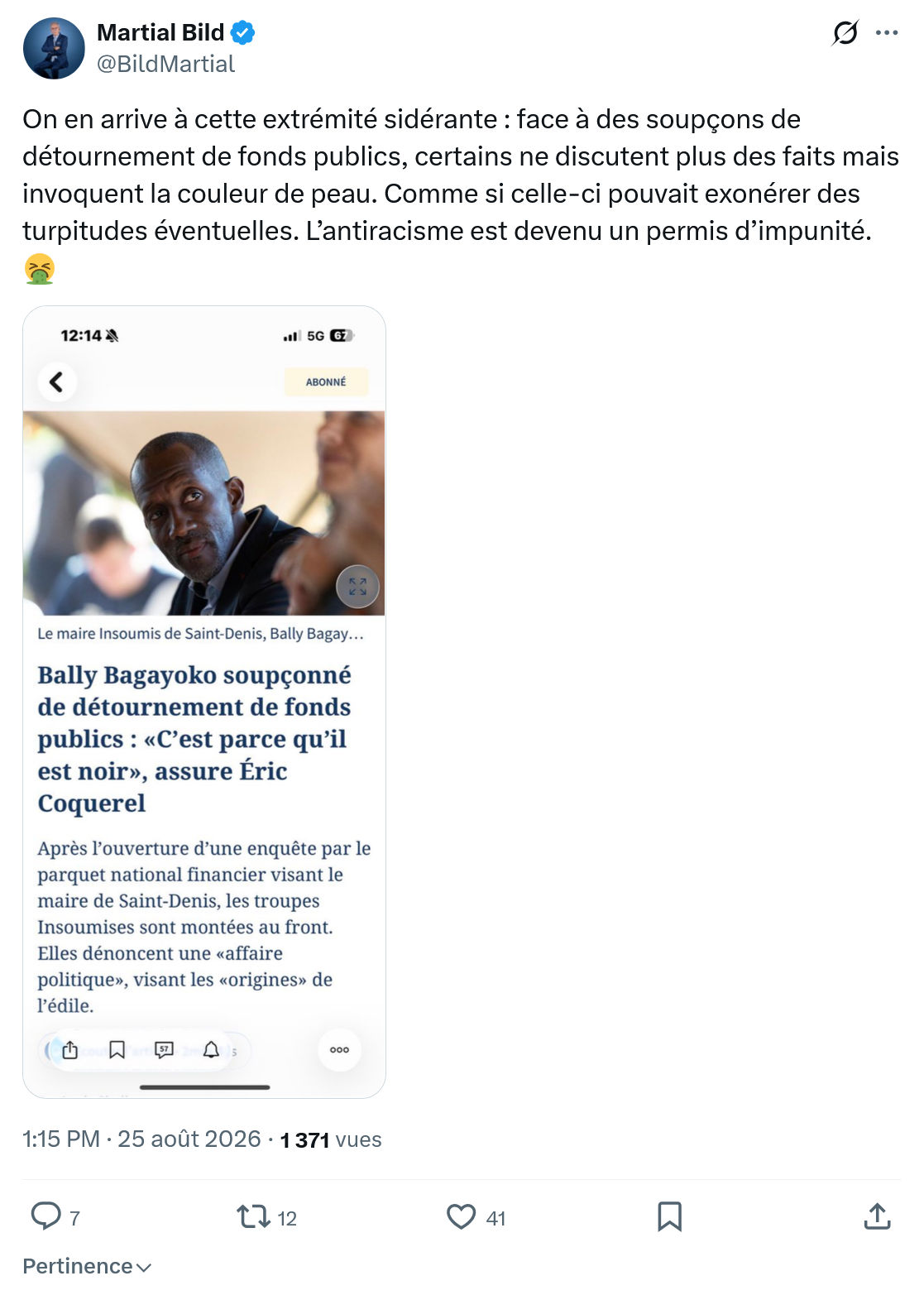 Martial Bild: On en arrive à cette extrémité sidérante...
