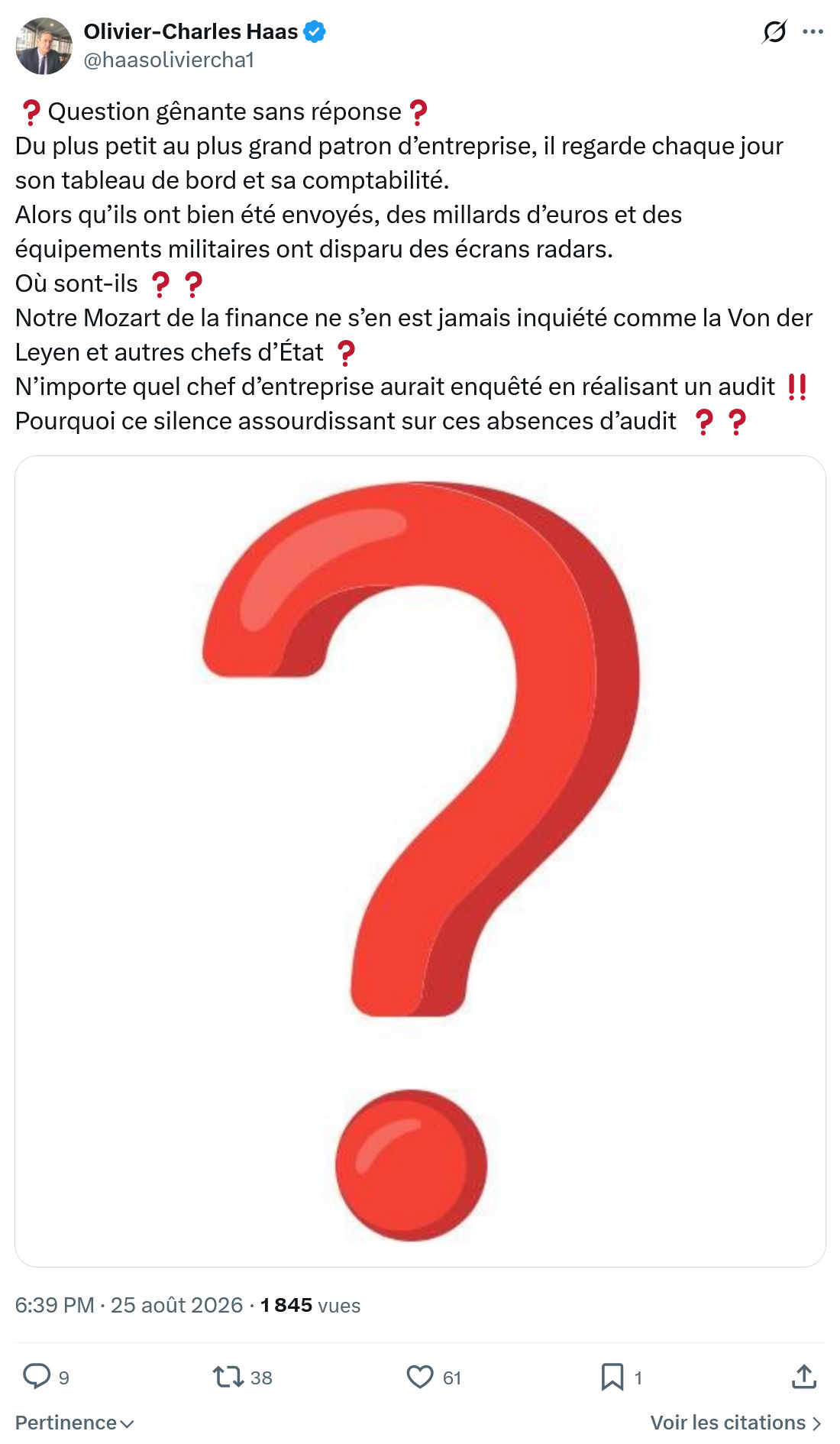 Olivier-Charles Haas: Question gênante sans réponse...