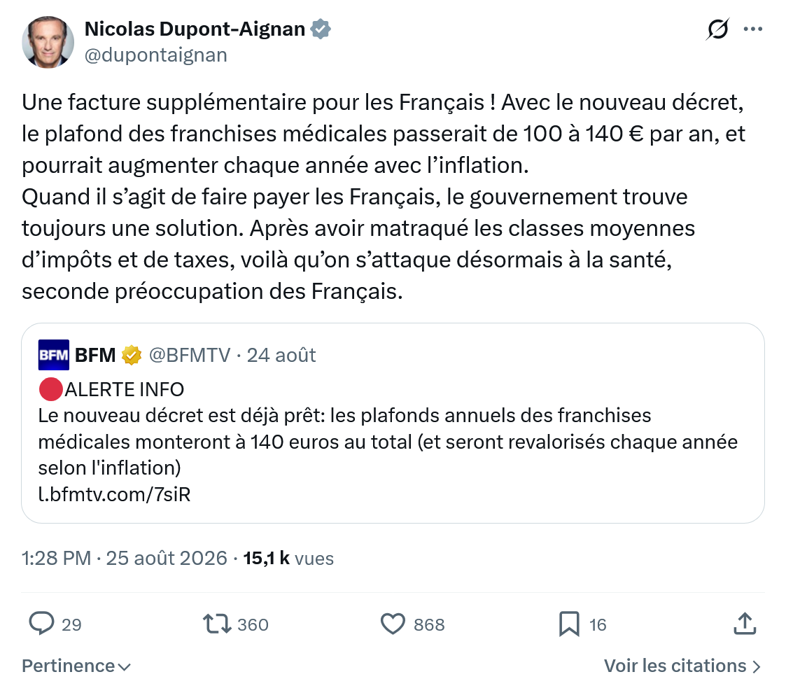 Nicolas Dupont-Aignan: Une facture supplémentaire pour les Français...