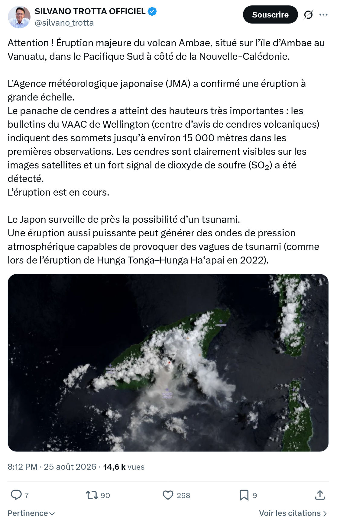 Silvano Trotta: Attention ! Éruption majeure du volcan Ambae...