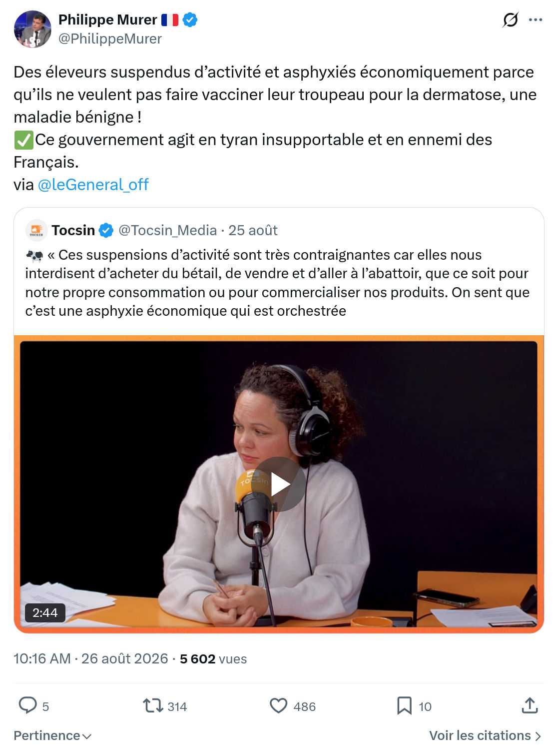 Philippe Murer: Des éleveurs suspendus...