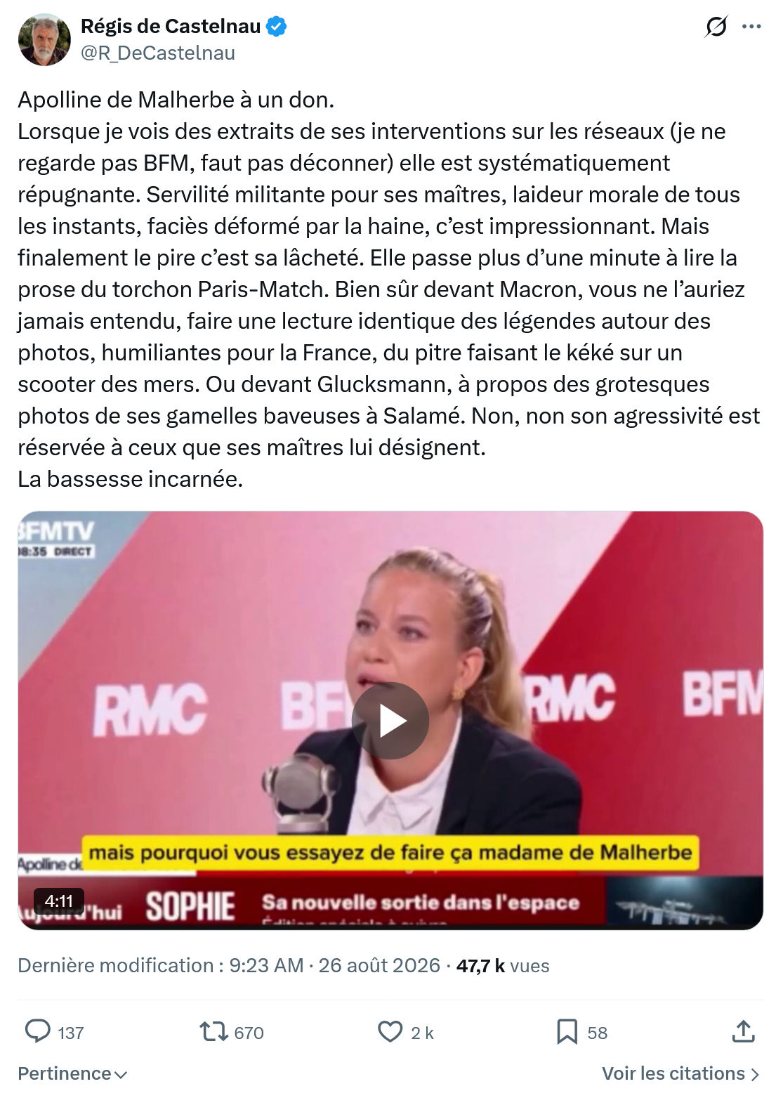 Régis de Castelnau: Apolline de Malherbe à un don...