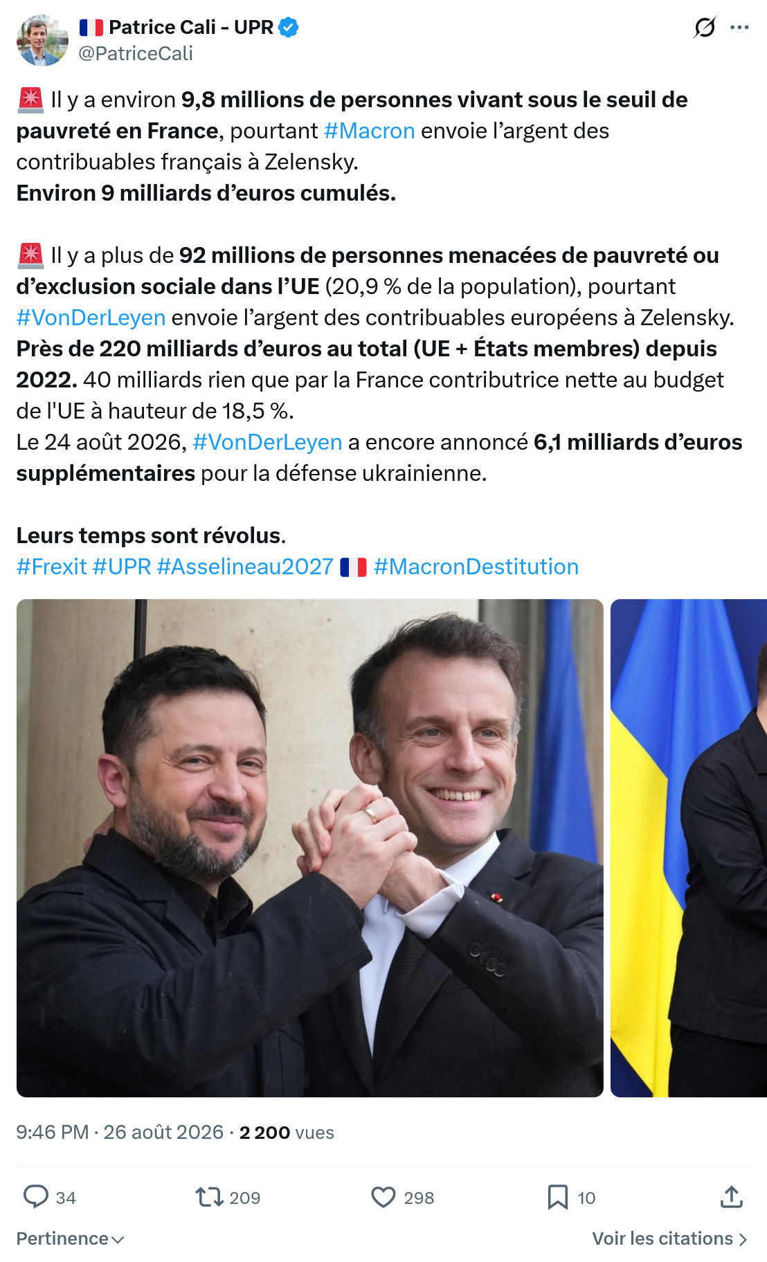 Patrice Cali: Il y a environ 9,8 millions de personnes...